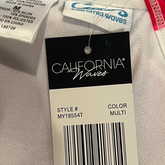 NWT California Waves USA Flag Flounce Bikini Top M Medium Juniors Lace Up Front - Picture 8 of 10